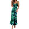 imageZESICA Womens Summer Floral Spaghetti Straps Maxi Dress 2025 Sleeveless Square Neck Bodycon Beach Boho Long DressesGreen