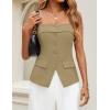 imageZESICA Womens 2025 Trendy Strapless Blazer Vests Summer Dressy Tube Vest Tops Elegant ClothesKhaki