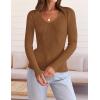 imageZESICA Womens Fall Long Sleeve V Neck T Shirts Ribbed Knit Sweater Slim Fit Solid Basic Casual Tee TopsBrown