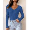 imageZESICA Womens Fall Long Sleeve V Neck T Shirts Ribbed Knit Sweater Slim Fit Solid Basic Casual Tee TopsCobalt