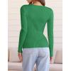 imageZESICA Womens Fall Long Sleeve V Neck T Shirts Ribbed Knit Sweater Slim Fit Solid Basic Casual Tee TopsGreen