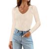 imageZESICA Womens Fall Long Sleeve V Neck T Shirts Ribbed Knit Sweater Slim Fit Solid Basic Casual Tee TopsApricot