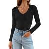 imageZESICA Womens Fall Long Sleeve V Neck T Shirts Ribbed Knit Sweater Slim Fit Solid Basic Casual Tee TopsBlack