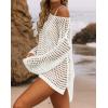 imageZESICA Womens 2025 Summer Crochet Hollow Out Long Sleeve Beach Bikini Swimsuit Mesh Cover Up Tunic TopApricot