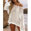 imageZESICA Womens 2025 Summer Crochet Hollow Out Long Sleeve Beach Bikini Swimsuit Mesh Cover Up Tunic TopApricot