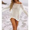 imageZESICA Womens 2025 Summer Crochet Hollow Out Long Sleeve Beach Bikini Swimsuit Mesh Cover Up Tunic TopApricot