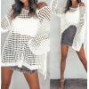 imageZESICA Womens 2025 Summer Crochet Hollow Out Long Sleeve Beach Bikini Swimsuit Mesh Cover Up Tunic TopApricot