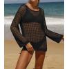 imageZESICA Womens 2025 Summer Crochet Hollow Out Long Sleeve Beach Bikini Swimsuit Mesh Cover Up Tunic TopBlack