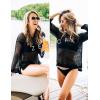 imageZESICA Womens 2025 Summer Crochet Hollow Out Long Sleeve Beach Bikini Swimsuit Mesh Cover Up Tunic TopBlack