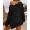 imageZESICA Womens 2025 Summer Crochet Hollow Out Long Sleeve Beach Bikini Swimsuit Mesh Cover Up Tunic TopBlack