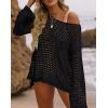 imageZESICA Womens 2025 Summer Crochet Hollow Out Long Sleeve Beach Bikini Swimsuit Mesh Cover Up Tunic TopBlack