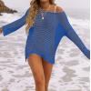 imageZESICA Womens 2025 Summer Crochet Hollow Out Long Sleeve Beach Bikini Swimsuit Mesh Cover Up Tunic TopBlue