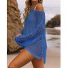 imageZESICA Womens 2025 Summer Crochet Hollow Out Long Sleeve Beach Bikini Swimsuit Mesh Cover Up Tunic TopBlue