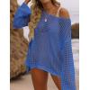 imageZESICA Womens 2025 Summer Crochet Hollow Out Long Sleeve Beach Bikini Swimsuit Mesh Cover Up Tunic TopBlue