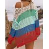 imageZESICA Womens 2025 Summer Crochet Hollow Out Long Sleeve Beach Bikini Swimsuit Mesh Cover Up Tunic TopBluegreen