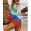imageZESICA Womens 2025 Summer Crochet Hollow Out Long Sleeve Beach Bikini Swimsuit Mesh Cover Up Tunic TopBluegreen