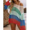 imageZESICA Womens 2025 Summer Crochet Hollow Out Long Sleeve Beach Bikini Swimsuit Mesh Cover Up Tunic TopBluegreen