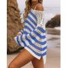 imageZESICA Womens 2025 Summer Crochet Hollow Out Long Sleeve Beach Bikini Swimsuit Mesh Cover Up Tunic TopCobalt