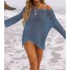 imageZESICA Womens 2025 Summer Crochet Hollow Out Long Sleeve Beach Bikini Swimsuit Mesh Cover Up Tunic TopDustyblue