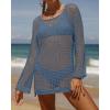 imageZESICA Womens 2025 Summer Crochet Hollow Out Long Sleeve Beach Bikini Swimsuit Mesh Cover Up Tunic TopDustyblue