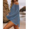 imageZESICA Womens 2025 Summer Crochet Hollow Out Long Sleeve Beach Bikini Swimsuit Mesh Cover Up Tunic TopDustyblue