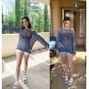 imageZESICA Womens 2025 Summer Crochet Hollow Out Long Sleeve Beach Bikini Swimsuit Mesh Cover Up Tunic TopDustyblue