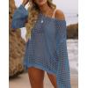 imageZESICA Womens 2025 Summer Crochet Hollow Out Long Sleeve Beach Bikini Swimsuit Mesh Cover Up Tunic TopDustyblue