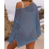 imageZESICA Womens 2025 Summer Crochet Hollow Out Long Sleeve Beach Bikini Swimsuit Mesh Cover Up Tunic TopDustyblue
