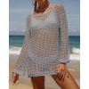 imageZESICA Womens 2025 Summer Crochet Hollow Out Long Sleeve Beach Bikini Swimsuit Mesh Cover Up Tunic TopGrey