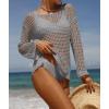imageZESICA Womens 2025 Summer Crochet Hollow Out Long Sleeve Beach Bikini Swimsuit Mesh Cover Up Tunic TopGrey