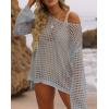 imageZESICA Womens 2025 Summer Crochet Hollow Out Long Sleeve Beach Bikini Swimsuit Mesh Cover Up Tunic TopGrey