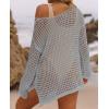 imageZESICA Womens 2025 Summer Crochet Hollow Out Long Sleeve Beach Bikini Swimsuit Mesh Cover Up Tunic TopGrey