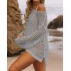 imageZESICA Womens 2025 Summer Crochet Hollow Out Long Sleeve Beach Bikini Swimsuit Mesh Cover Up Tunic TopGrey