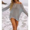 imageZESICA Womens 2025 Summer Crochet Hollow Out Long Sleeve Beach Bikini Swimsuit Mesh Cover Up Tunic TopGrey