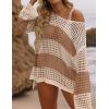 imageZESICA Womens 2025 Summer Crochet Hollow Out Long Sleeve Beach Bikini Swimsuit Mesh Cover Up Tunic TopKhaki