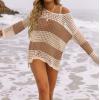 imageZESICA Womens 2025 Summer Crochet Hollow Out Long Sleeve Beach Bikini Swimsuit Mesh Cover Up Tunic TopKhaki