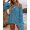 imageZESICA Womens 2025 Summer Crochet Hollow Out Long Sleeve Beach Bikini Swimsuit Mesh Cover Up Tunic TopLakeblue