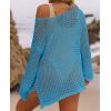 imageZESICA Womens 2025 Summer Crochet Hollow Out Long Sleeve Beach Bikini Swimsuit Mesh Cover Up Tunic TopLakeblue