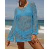 imageZESICA Womens 2025 Summer Crochet Hollow Out Long Sleeve Beach Bikini Swimsuit Mesh Cover Up Tunic TopLakeblue