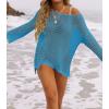 imageZESICA Womens 2025 Summer Crochet Hollow Out Long Sleeve Beach Bikini Swimsuit Mesh Cover Up Tunic TopLakeblue