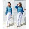 imageZESICA Womens 2025 Summer Crochet Hollow Out Long Sleeve Beach Bikini Swimsuit Mesh Cover Up Tunic TopLakeblue