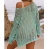 imageZESICA Womens 2025 Summer Crochet Hollow Out Long Sleeve Beach Bikini Swimsuit Mesh Cover Up Tunic TopMint