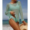 imageZESICA Womens 2025 Summer Crochet Hollow Out Long Sleeve Beach Bikini Swimsuit Mesh Cover Up Tunic TopMint