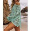 imageZESICA Womens 2025 Summer Crochet Hollow Out Long Sleeve Beach Bikini Swimsuit Mesh Cover Up Tunic TopMint