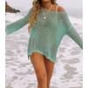 imageZESICA Womens 2025 Summer Crochet Hollow Out Long Sleeve Beach Bikini Swimsuit Mesh Cover Up Tunic TopMint