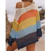 imageZESICA Womens 2025 Summer Crochet Hollow Out Long Sleeve Beach Bikini Swimsuit Mesh Cover Up Tunic TopNavy