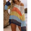 imageZESICA Womens 2025 Summer Crochet Hollow Out Long Sleeve Beach Bikini Swimsuit Mesh Cover Up Tunic TopNavy
