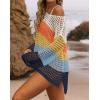 imageZESICA Womens 2025 Summer Crochet Hollow Out Long Sleeve Beach Bikini Swimsuit Mesh Cover Up Tunic TopNavy