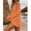 imageZESICA Womens 2025 Summer Crochet Hollow Out Long Sleeve Beach Bikini Swimsuit Mesh Cover Up Tunic TopOrange