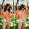 imageZESICA Womens 2025 Summer Crochet Hollow Out Long Sleeve Beach Bikini Swimsuit Mesh Cover Up Tunic TopOrange
